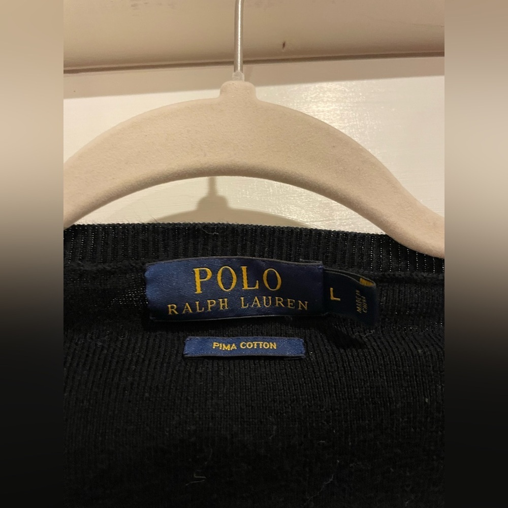 POLO Ralph Lauren Purple Label Black V Neck Sweater Pima Cotton - Picture 3 of 4
